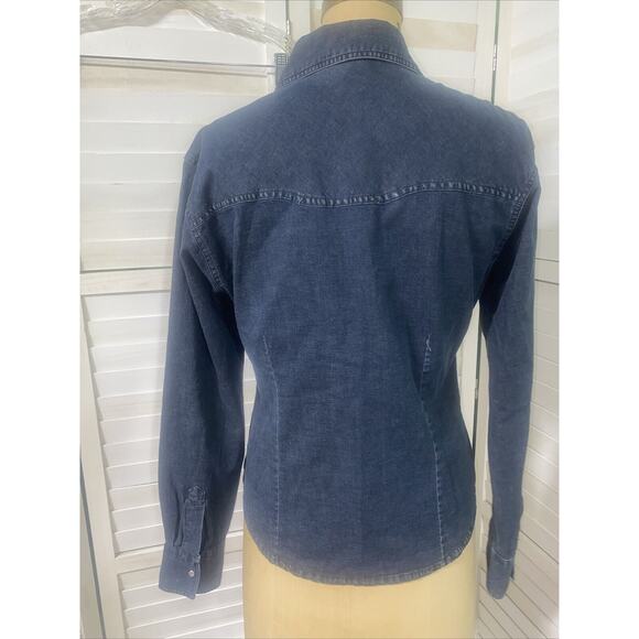 Black Faded Fersten Worldwide Ladies Denim Jacket Stretch Pearl Snaps Sz Large - Picture 3 of 8